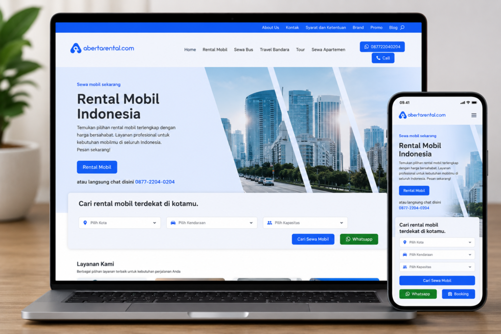 Portfolio Website Rental Mobil Profesional 1 Mockup web abertarental mobil