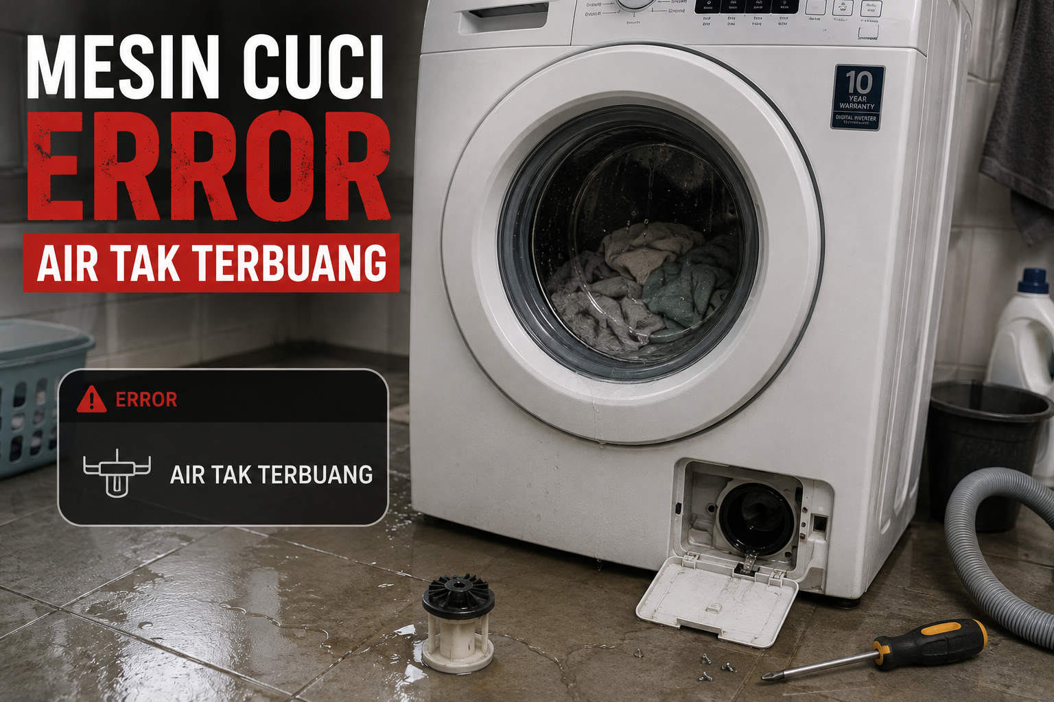 Contoh Landing Page Service AC, Kulkas & Mesin Cuci — Teknisi Datang Hari Ini 5 Mesin cuci error air tak terbuang