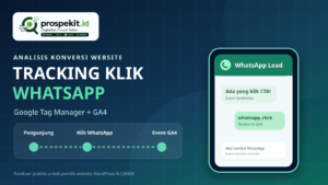 Tracking klik WhatsApp website dengan Google Tag Manager dan GA4, bergambar logo Prospekit asli